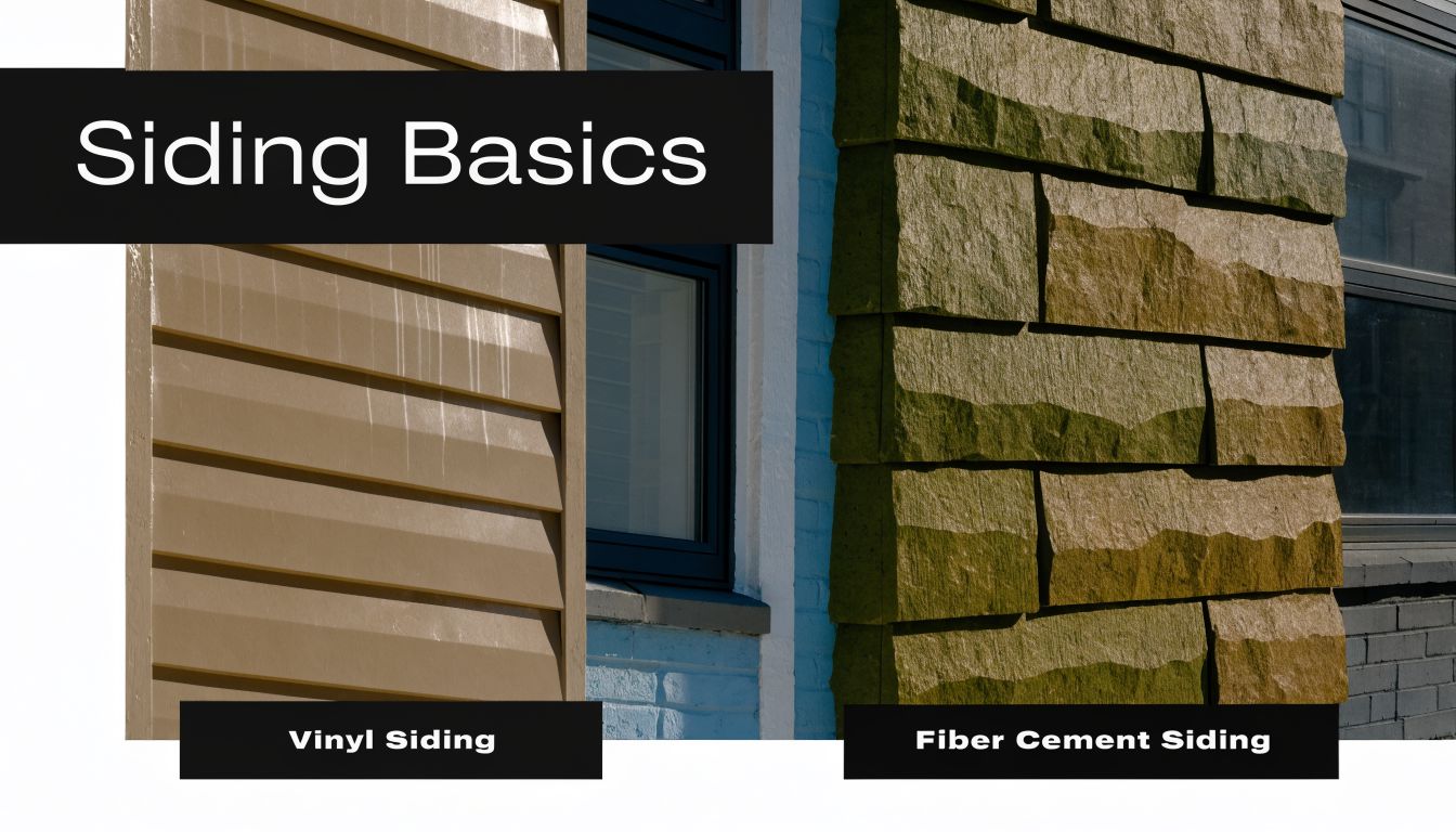 A comparison image showcasing vinyl siding alongside fiber cement siding on a building facade.
