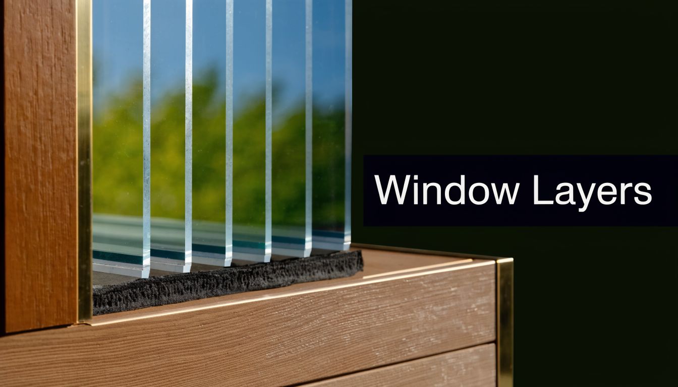 A cross-section view of a high-performance window showing multiple glass layers for superior energy efficiency.