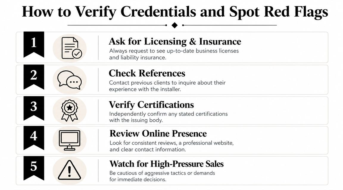 A five-step guide on how to verify credentials and spot red flags when hiring professional installers.