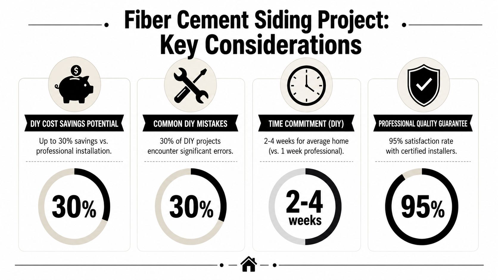 An infographic showing key considerations for DIY versus professional fiber cement siding installation projects.